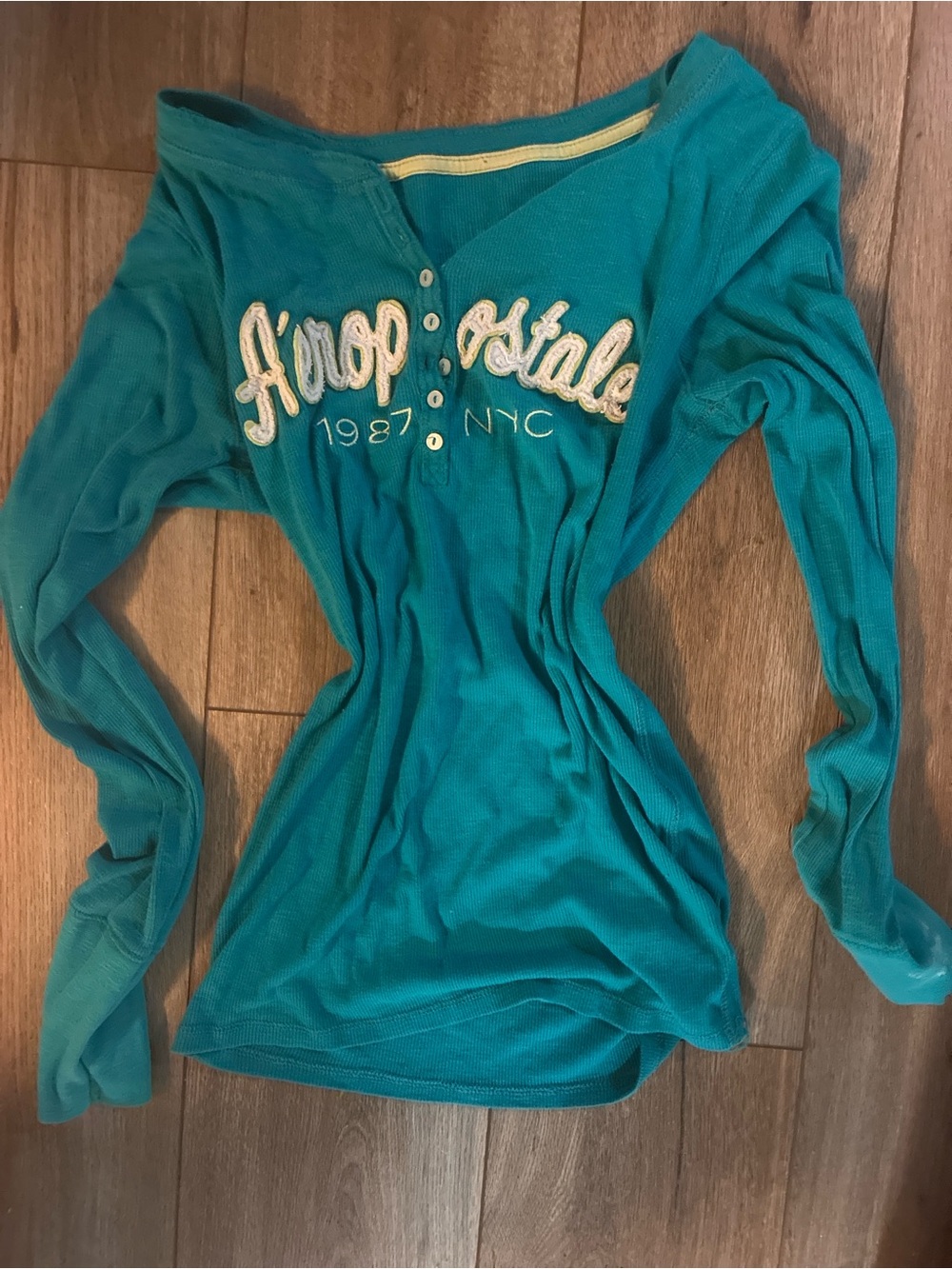 Aeropostale Teal Long-Sleeve Henley Top